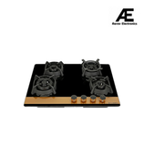 Faber 70cm 4Burner Gas Hob | Flame Failure Device | Cast Iron Pan Support | Metal Knobs | Dual Flame Burner | 8mm Toughened Black Glass | Versatile Hob/Cooktop | Hob Utopia Pro HT 704 BR CI