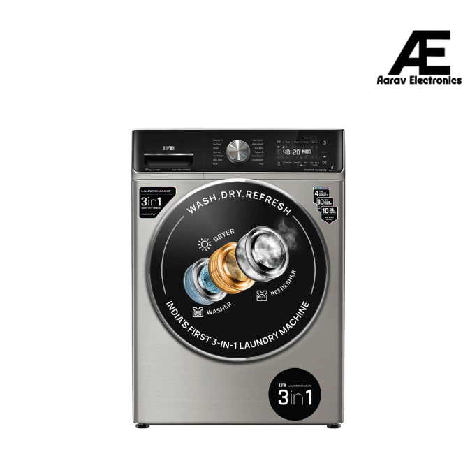 IFB 8.5 Kg / 6.5 Kg Front Load 5 Star 3-In-1, AI Powered, Fully Automatic Washer Dryer Refresh (2023 Model, Laundrimagic, 9 Swirl Wash, Eco Inverter Technology, Silver)