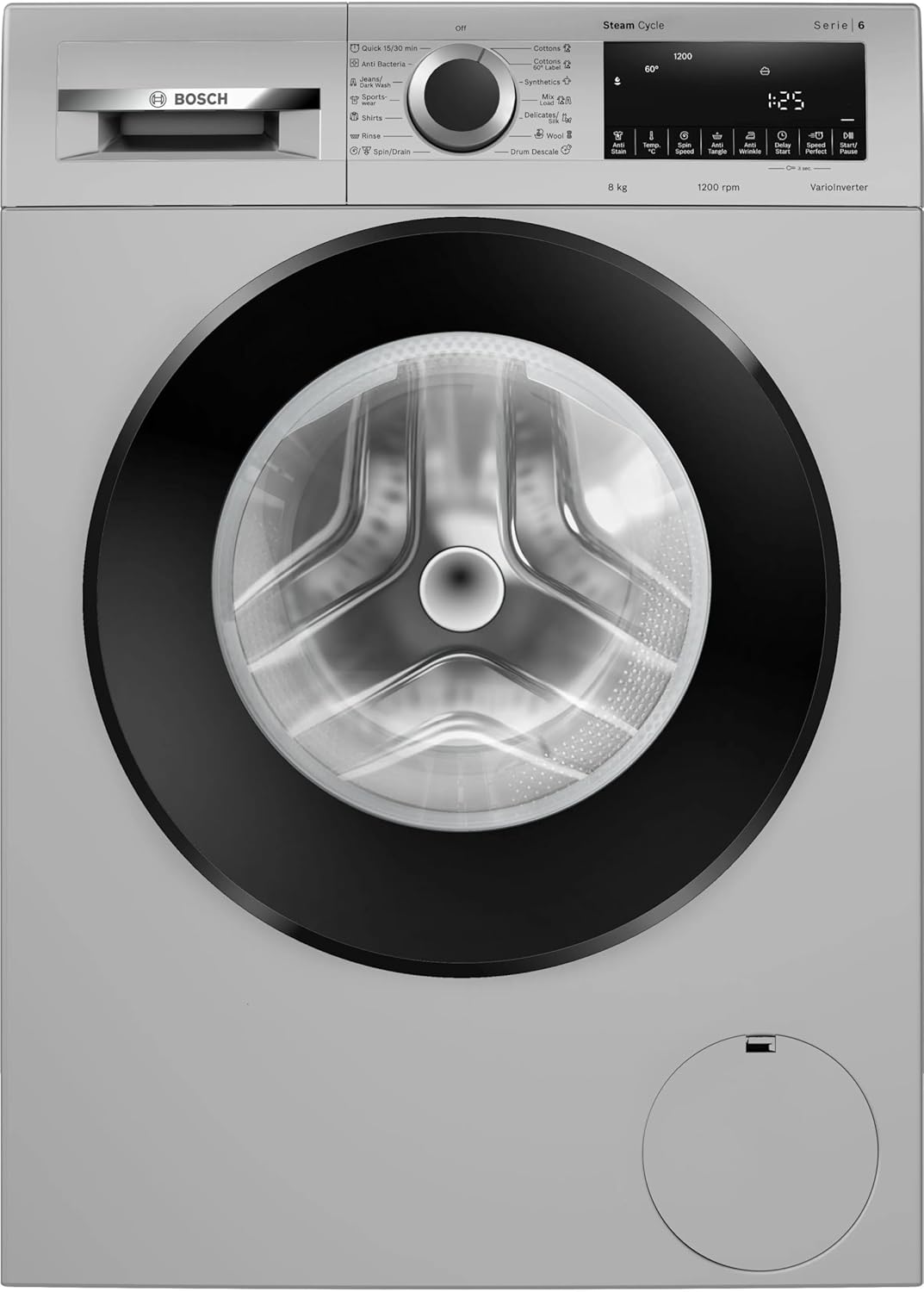 Bosch 8 kg 5 Star Fully-Automatic Front Loading Washing Machine (WGA1320SIN, Silver, AI active water plus, In-Built Heater)