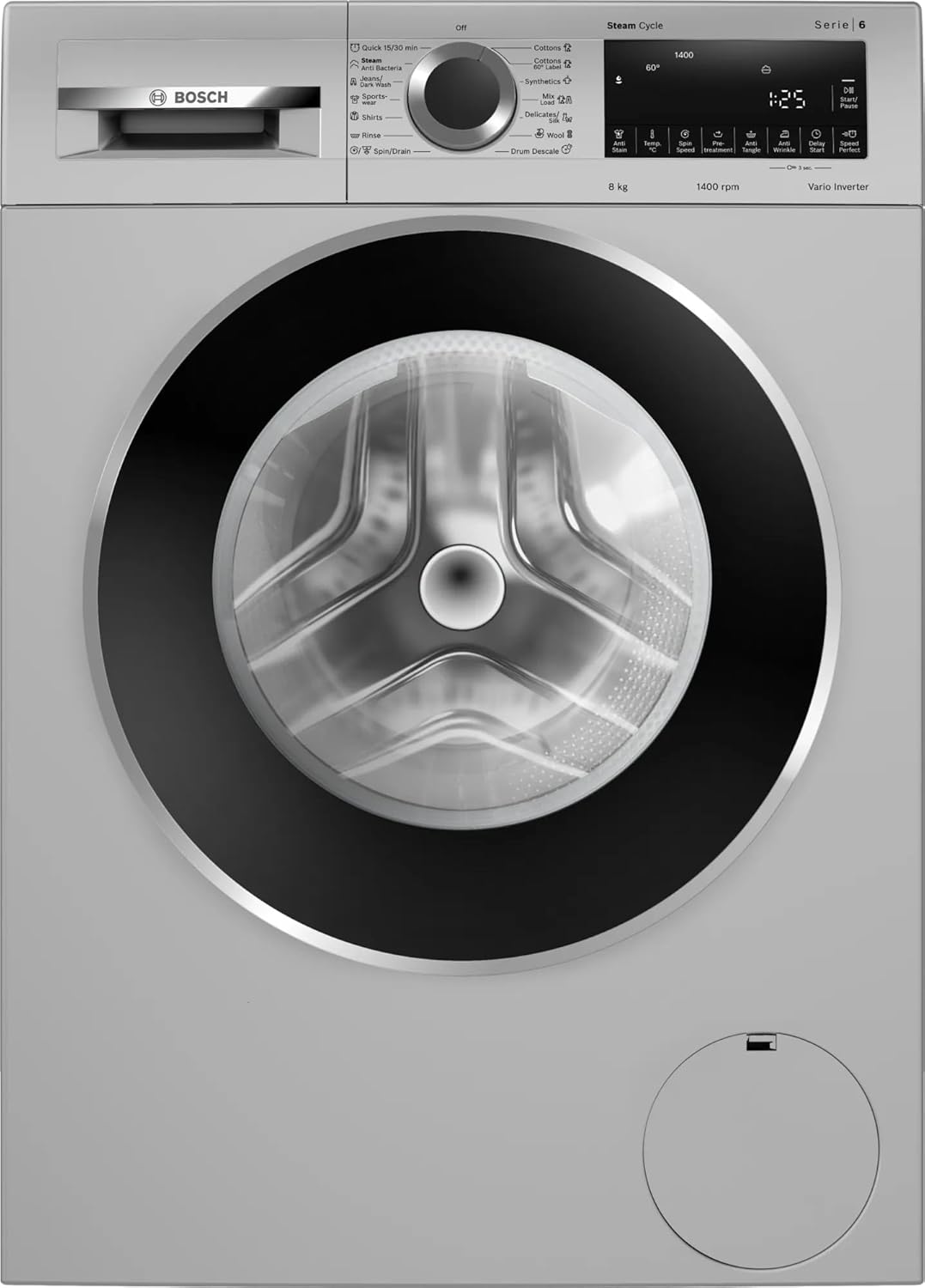 Bosch 8 kg 5 Star Fully-Automatic Front Loading Washing Machine (WGA2341SIN, Silver, AI active water plus, In-Built Heater)