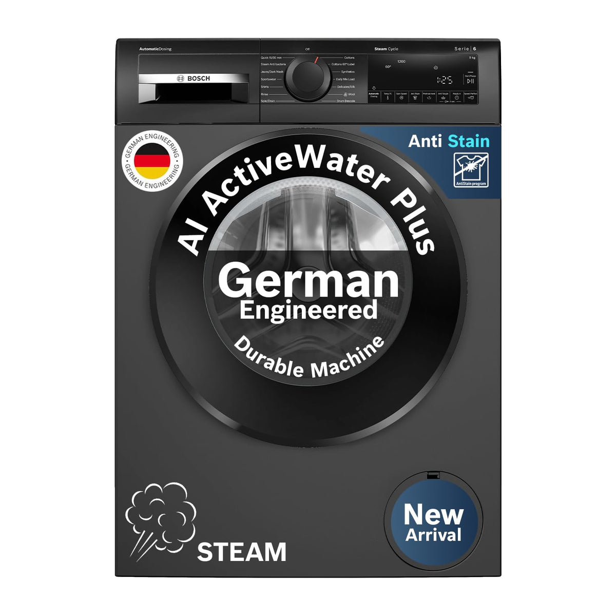 Bosch WGA242IRIN 9 Kg 5 Star Front Load Fully Automatic Washing Machine, AI ActiveWater Plus, Auto Dosing, 1200 RPM