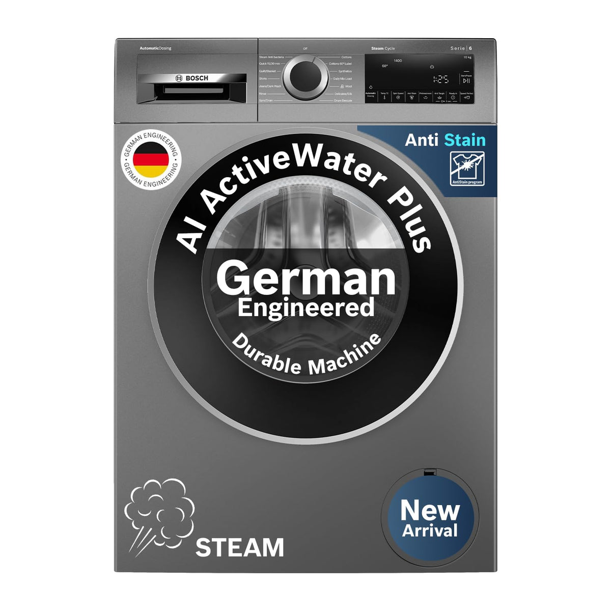 Bosch WGA254IRIN 10 Kg 5 Star Front Load Fully Automatic Washing Machine, AI ActiveWater Plus, Auto Dosing, 1400 RPM, In-built Heater