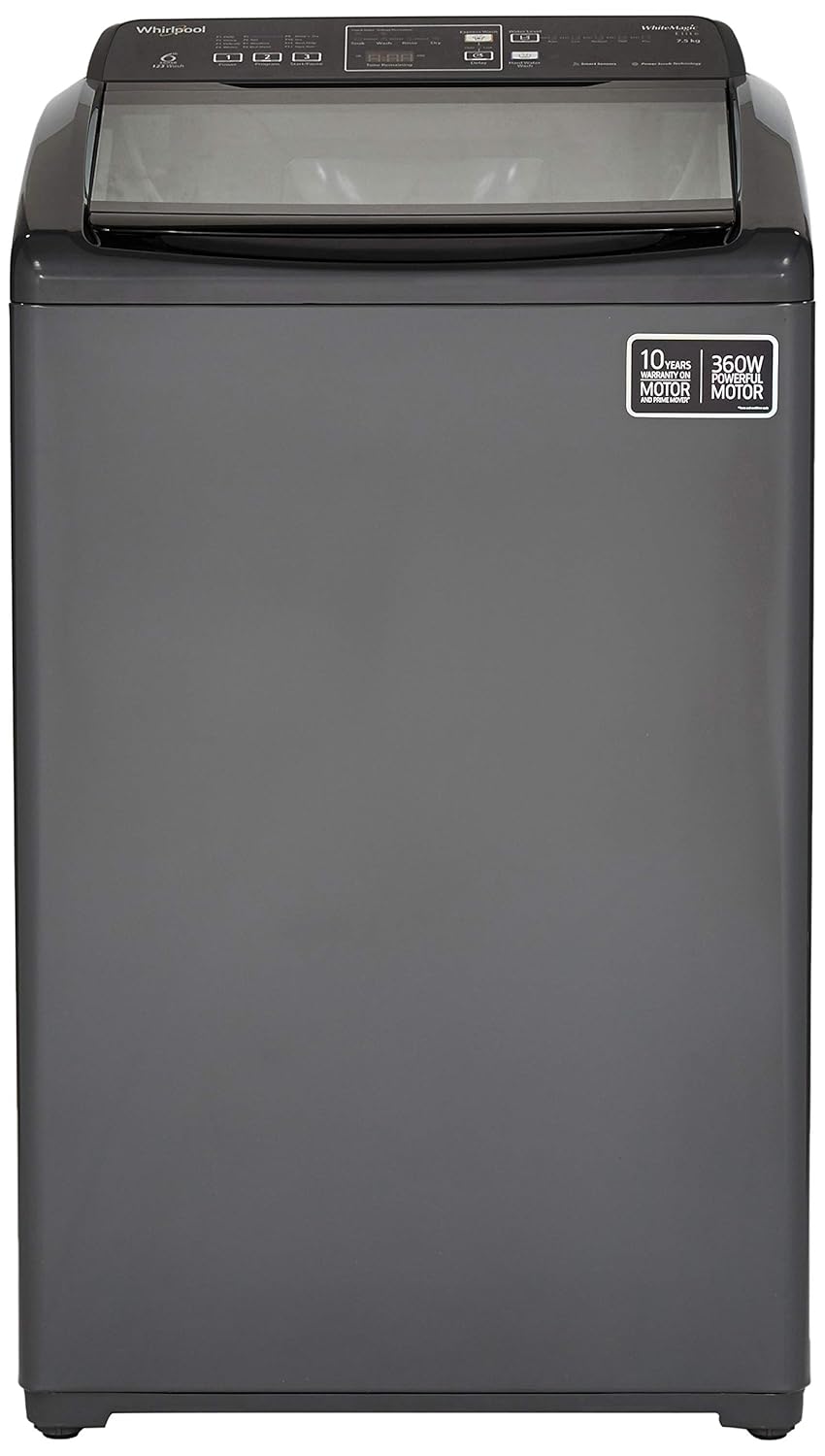 Whirlpool 7.5 Kg 5 Star Fully-Automatic Top Loading Washing Machine (WHITEMAGIC ELITE 7.5, Grey, Hard Water Wash)