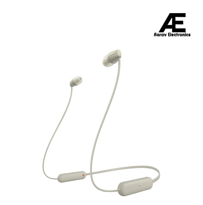 Sony WI-C100 Wireless Headphones with Customizable Equalizer for Deep Bass &amp; 25 Hrs Battery, DSEE-Upscale, Splash Proof, 360RA, Fast Pair, in-Ear Bluetooth Headset with mic for Phone Calls (Taupe)