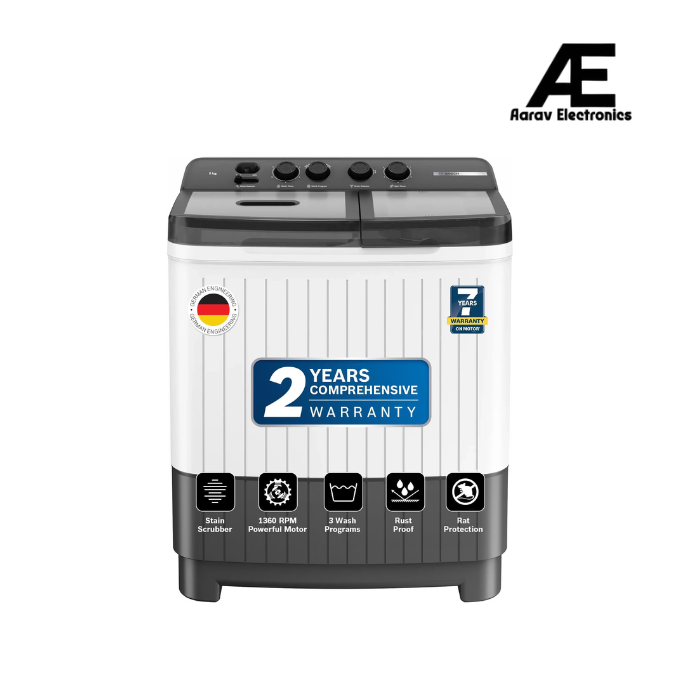 osch 8 kg 5 Star Semi-Automatic Top Loading Washing Machine (2024 Model, WJZ801W0IN, 3 Wash Programs, Anti-Rust Body, 1300 RPM Spin Speed, White)