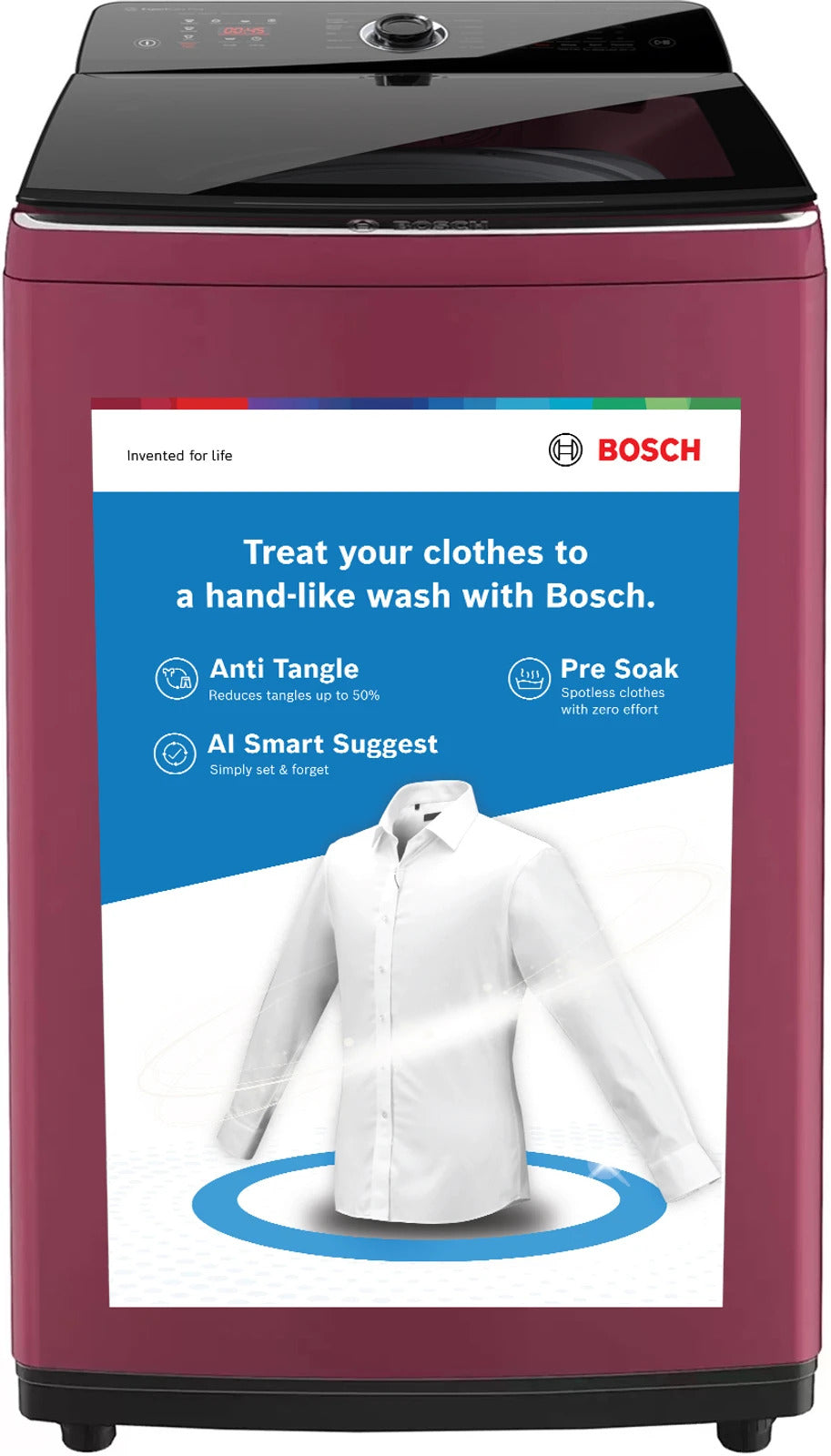 Bosch 8 kg Fully Automatic Top Load Washing Machine (WOI804M7IN, Black & Maroon)