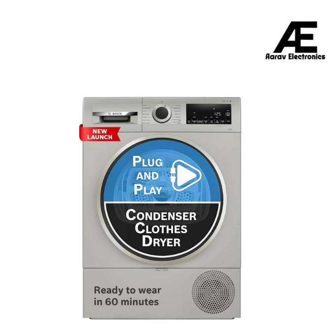 Bosch 10 kg Front Load Fully-Automatic Condenser Tumble Dryer, 100% Drying, 5 Drying Options, Reduces 99.9% Allergens, Ready-to-Wear No Crease, Silver Inox, WQG2520XIN