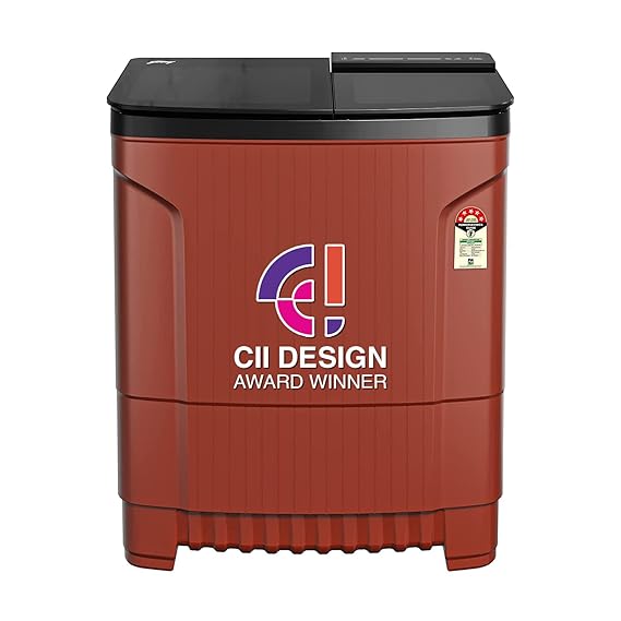 Godrej 8 Kg 5 Star With 460 PowerMax Wash Motor Semi-Automatic Top Load Boderless Design Washing Machine Appliance (WSEDGE ULT 80 5.0 DB2M CSRD, Crystal Red, With Toughened Glass Lid)
