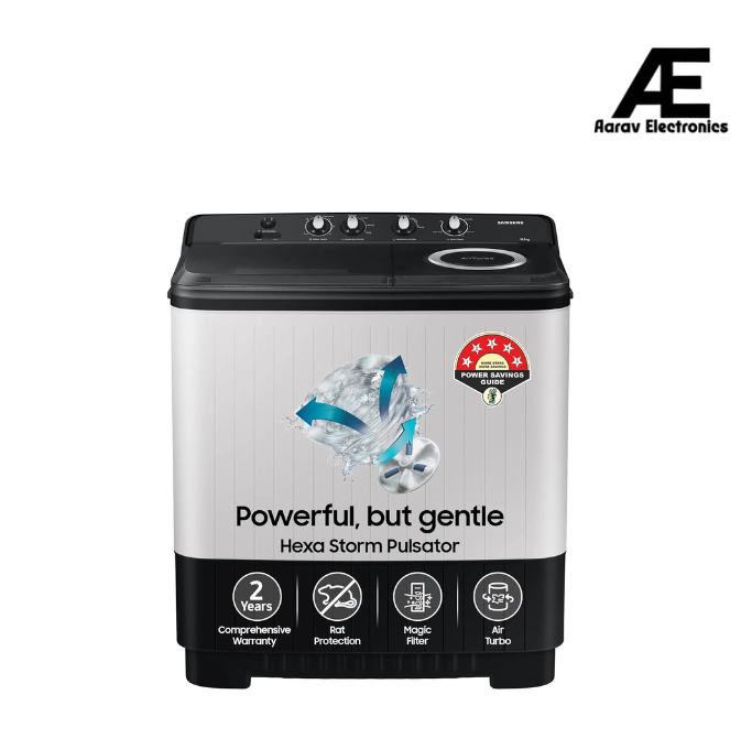 Samsung 10.5 kg, 5 star, Semi-Automatic Top Load Washing Machine (WT10C4260GG/TL, Air Turbo Drying, Light Gray,)