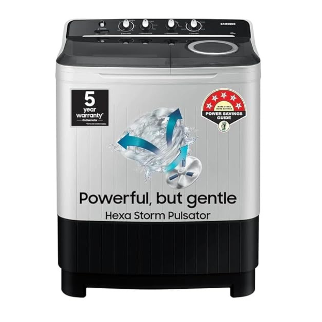 Samsung 9 kg, 5 star, Semi-Automatic Top Load Washing Machine (WT90C4260GG/TL, Air Turbo Drying, Light Gray)