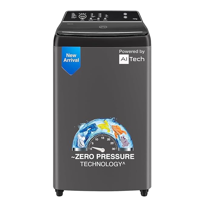 Godrej 7.5 Kg 5 Star Zero Pressure Technology Fully-Automatic Top Load Washing Machine (WTEON VLVT 75 5.0 FDTN MTBK, Metallic Black, With 26 Flexi Wash Programs)