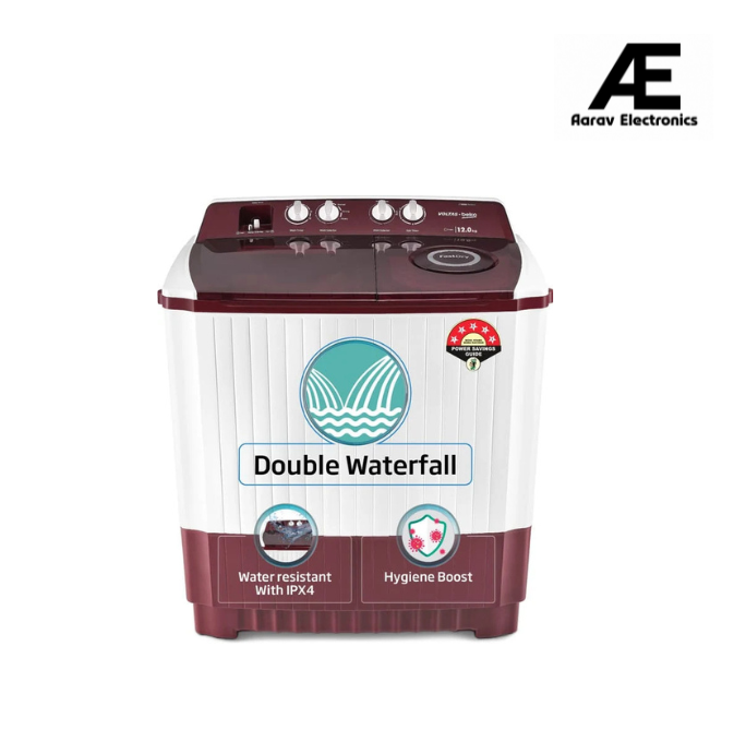 Voltas Beko by A Tata Product 12 kg A Tata Product Anti-allergen Hygiene Boost Washing Machine with Fast Dry and Water Proof IPX4 Panel Semi Automatic Top Load Maroon, White  (WTT120ABRT/HB)