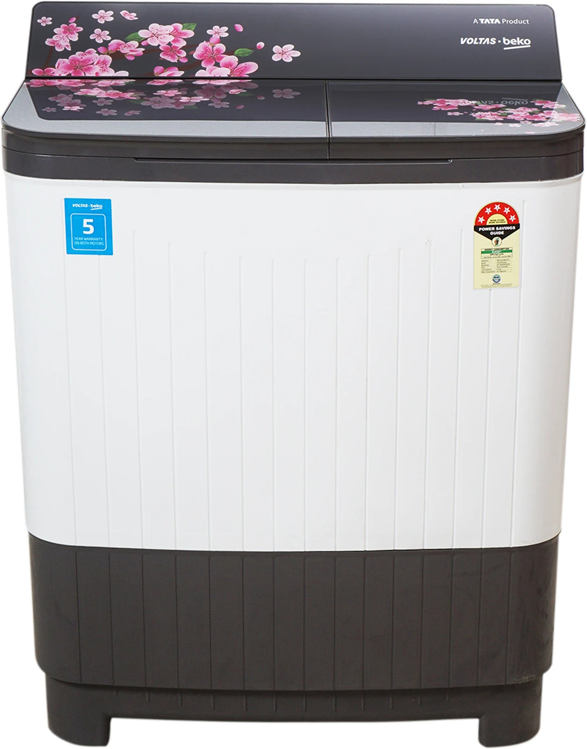 Voltas Beko WTT85DGRG/FLRS5 8.5 Kg 5 Star Semi Automatic Washing Machine  Double Waterfall Soft Glass Lid