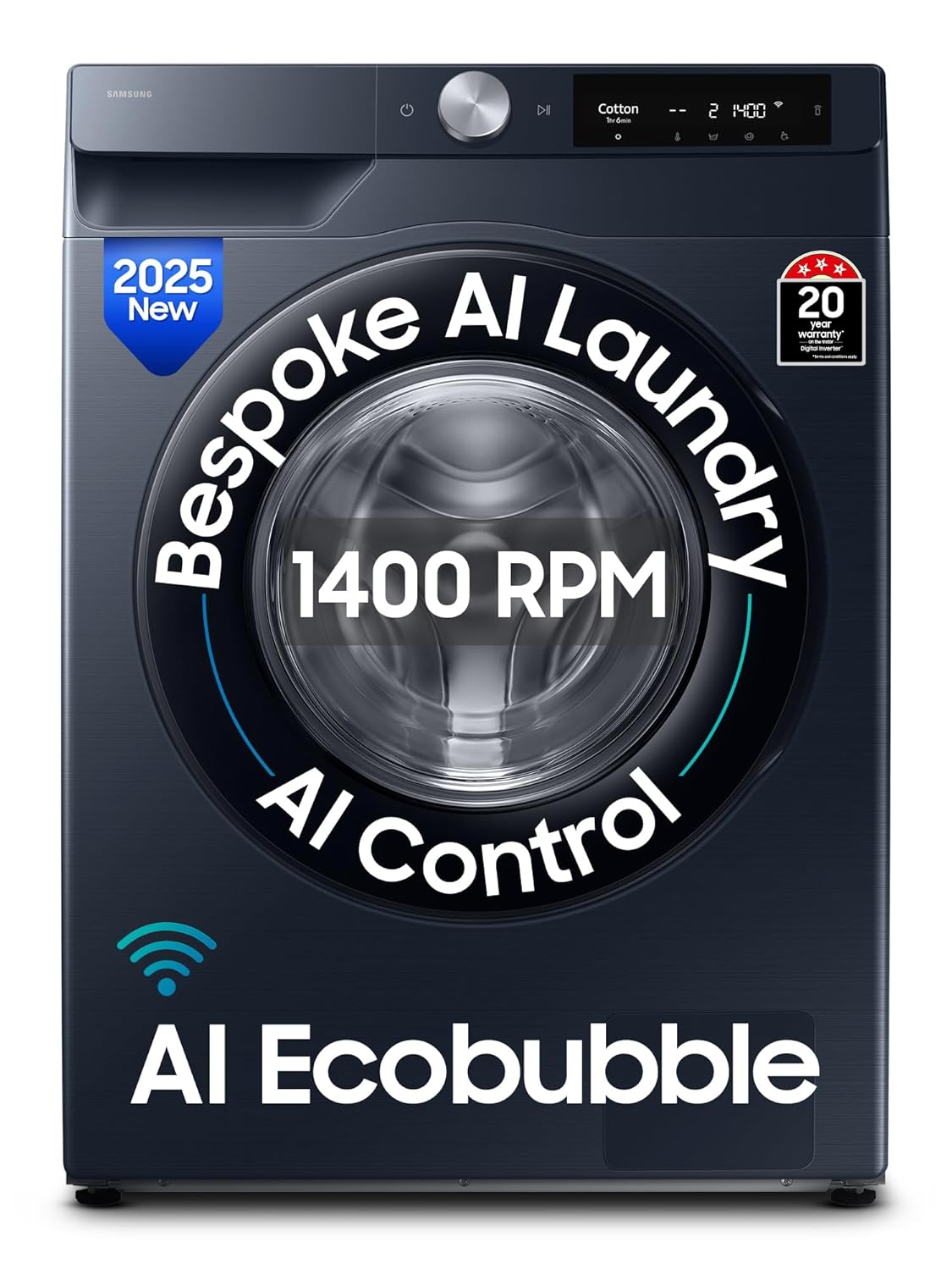 Samsung 12 kg, 5star, AI Control, AI Ecobubble, Super Speed, Wi-Fi, Hygiene Steam with Inbuilt Heater, Digital Inverter, Fully-Automatic Front Load Washing Machine (WW12DG6B24ASTL, Navy)