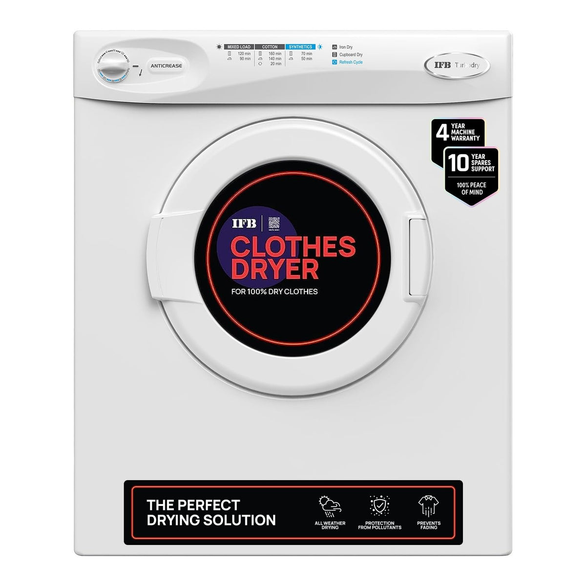 IFB 5.5 Kg Fully-Automatic Front Load Dryer (Turbo Dry, All Weather Drying, White)