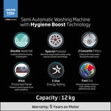 Voltas Beko by A Tata Product 12 kg A Tata Product Anti-allergen Hygiene Boost Washing Machine with Fast Dry and Water Proof IPX4 Panel Semi Automatic Top Load Maroon, White  (WTT120ABRT/HB)