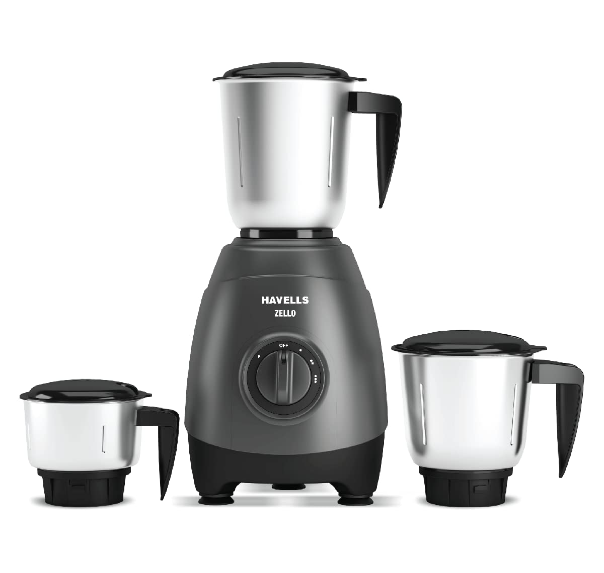 Havells Zello 750W Mixer Grinder with 3 Jars (Grey)