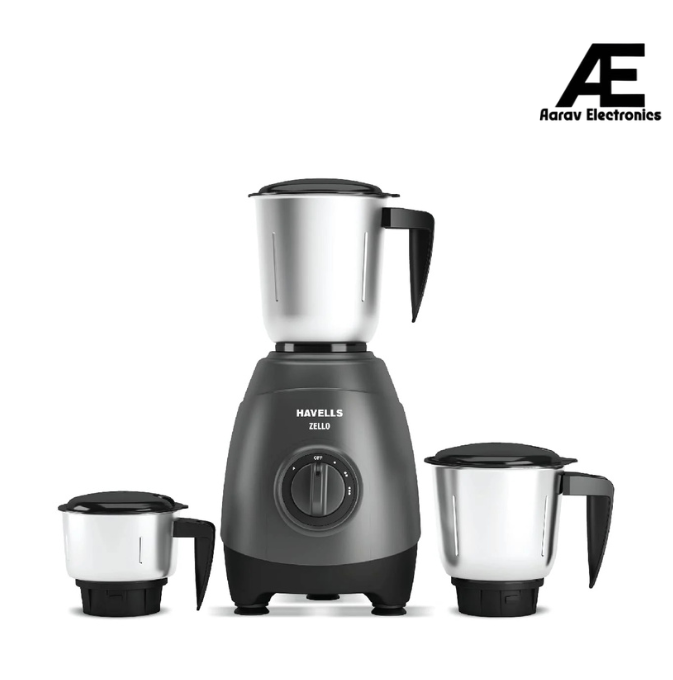 Havells Zello 750W Mixer Grinder with 3 Jars (Grey)