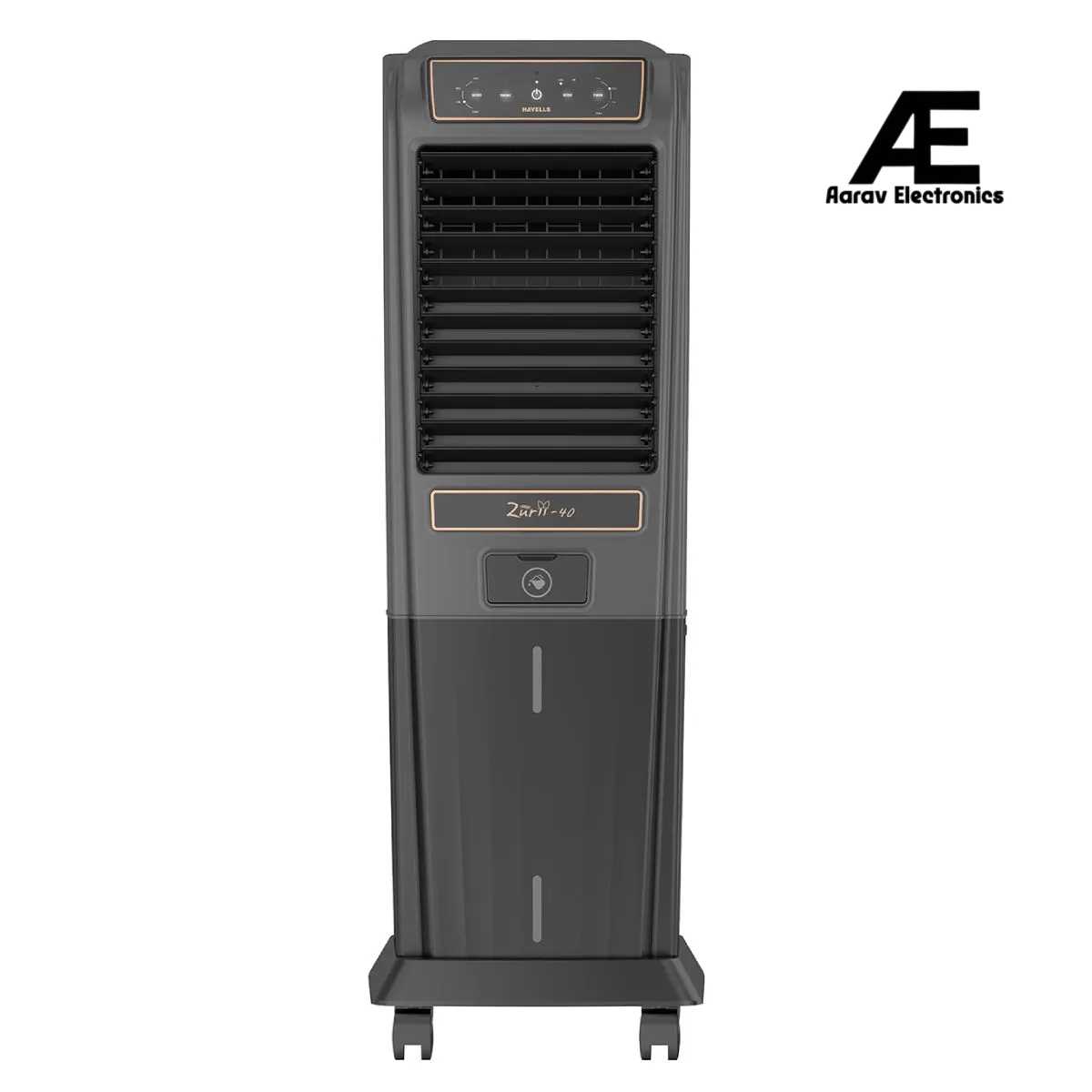 Havells Zurii 40 Litres Tower Air Cooler with Dust Filter Net (Low Water Alarm, Black & Grey)