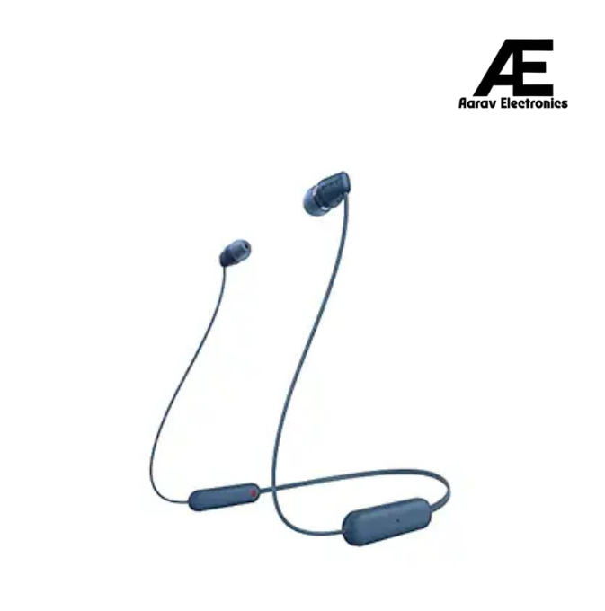 Sony WI-C100 Wireless Headphones with Customizable Equalizer for Deep Bass &amp; 25 Hrs Battery, DSEE-Upscale, Splash Proof, 360RA, Fast Pair, in Ear Bluetooth Headset with Mic for Phone Calls (Blue)