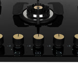 Faber 90 cm 5 Burner Built-in Gas Hob with Brass Burners, Auto Ignition & 8 mm Toughened Black Glass – Hob Maxus HT905 CRS BR CI AI