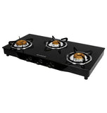 Faber 77 cm 3 Burner Gas Cooktop with Brass Burners, Auto Ignition & Toughened Black Glass – HOB COOKTOP JUMBO 3BB BK AI