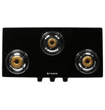 Faber 77 cm 3 Burner Gas Cooktop with Brass Burners, Auto Ignition & Toughened Black Glass – HOB COOKTOP JUMBO 3BB BK AI