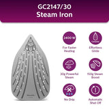 Philips EasySpeed Plus Steam Iron with Durable Ceramic Soleplate, Drip-stop System, Triple Precision Tip, Calc-clean Slider (Purple, GC2147/30)