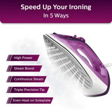 Philips EasySpeed Plus Steam Iron with Durable Ceramic Soleplate, Drip-stop System, Triple Precision Tip, Calc-clean Slider (Purple, GC2147/30)