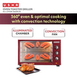 USHA 3642Rcss 42 Liters Oven Toaster Grill With Rotisserie And Convection, 2000 Watts, 6 Mode Heating Function (Stainless Steel &amp; Wine)