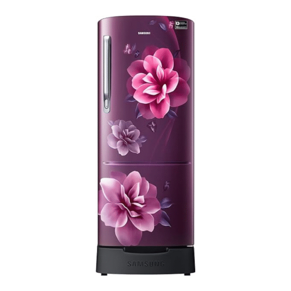 Samsung 183 L, 5 Star, Digital Inverter, Direct-Cool Single Door Refrigerator (RR20D2825CR/NL, Red, Camellia Purple, Base Stand Drawer)