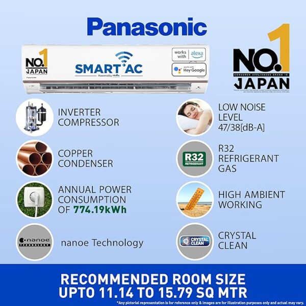Panasonic 1.5 Ton 5 Star Wi-Fi Inverter Smart Split AC (Copper Condenser, 7 in 1 Convertible with True AI Mode, 4 Way Swing, PM 0.1 Air Purification Filter, CS/CU-VU18AKYF, White) - Image 5