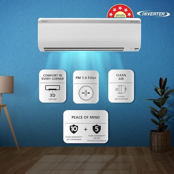 Daikin 1 Ton 5 Star Inverter Split AC (Copper, PM 1.0 Filter, 2022 Model, JTKJ35U, White) - Image 7