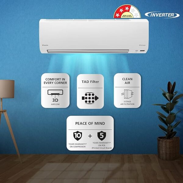 Daikin 1.8 Ton 3 Star Inverter Split AC (Copper, Anti Bacterial Filter, ATKL60UV16, White) - Image 7