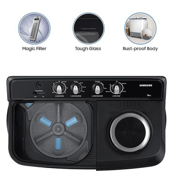 Samsung 7.5 Kg 5 Star Semi Automatic Top Load Washing Machine (WT75B3200GD/TL,DARK GRAY) - Image 3