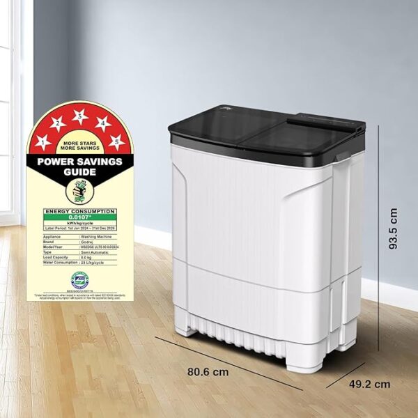 Godrej 8 Kg 5 Star Tri-Roto Scrub Pulsator Semi-Automatic Top Load Washing Machine Appliance (WSEDGE ULT 80 5.0 DB2M CSBK, Crystal Black) - Image 7