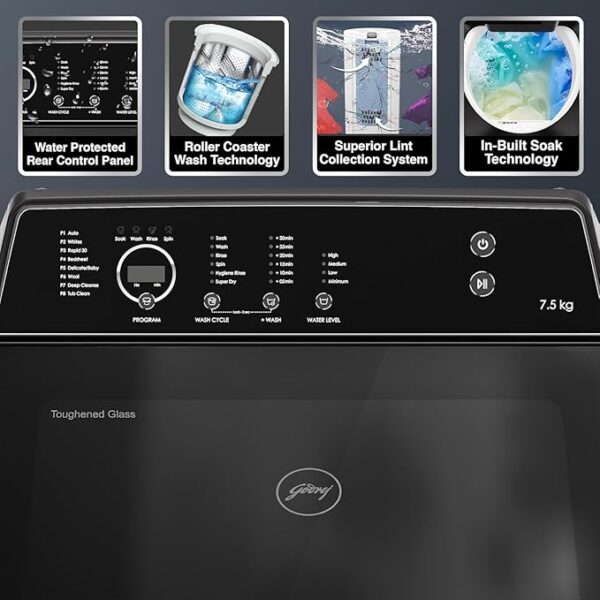 Godrej 8 Kg 5 Star Zero Pressure Technology Fully-Automatic Top Load Washing Machine Appliance (WTEON VLVT 80 5.0 FDTN MTBK, Metallic Black, With 26 Flexi Wash Programs) - Image 9