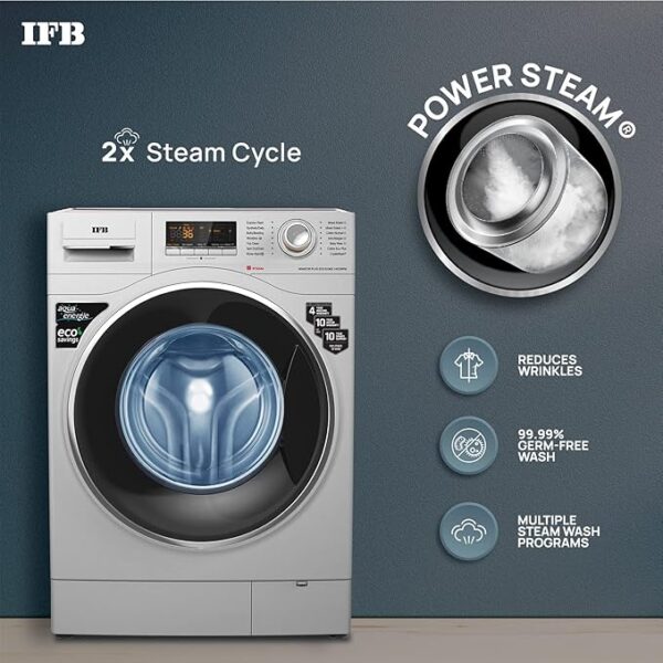 IFB 8 Kg 5 Star Front Load Washing Machine 2X Power Steam (SENATOR PLUS SXS 8014, Silver, In-built Heater, 4 years Comprehensive Warranty) - Image 2