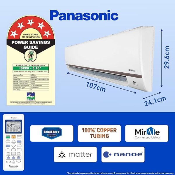 Panasonic 1.5 Ton 5 Star Wi-Fi Inverter Smart Split AC (Copper Condenser, 7 in 1 Convertible with True AI Mode, 4 Way Swing, PM 0.1 Air Purification Filter, CS/CU-VU18AKYF, White) - Image 4