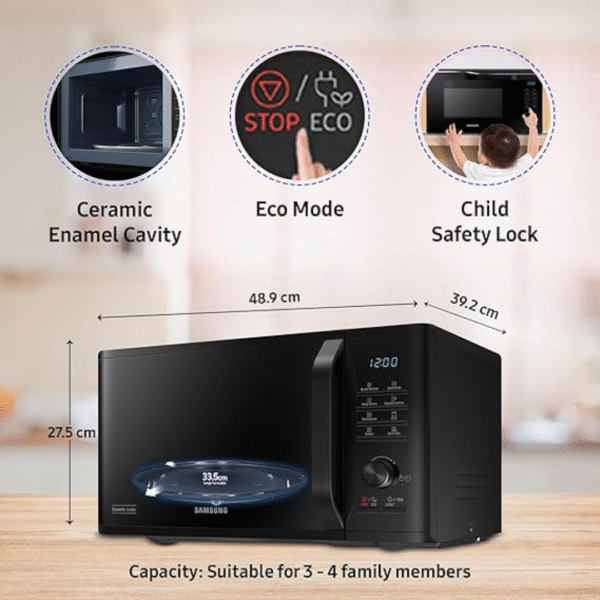 Samsung 23 L Grill Microwave Oven (MG23A3515AK/TL, Black, Various Auto Cook Programs, Keep Warm, Quick Defrost, LED Display, Ceramic Enamel Cavity, Wire Rack with 10 year warranty) - Image 4