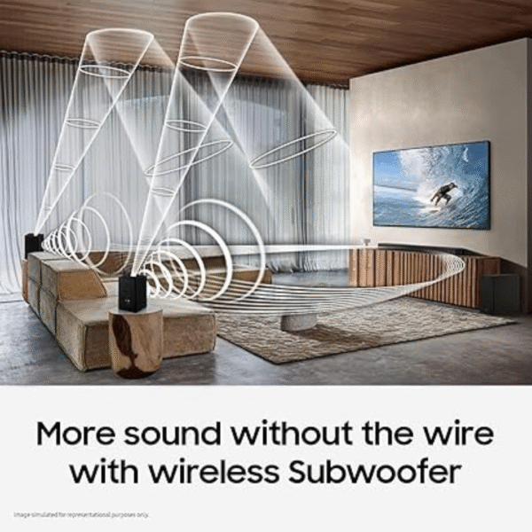 Samsung Q-Symphony Soundbar (HW-Q600C/XL), USB, Bluetooth with 3.1.2 Channel, Wireless Subwoofer, and 2 Up-Firing Speakers, Dolby Atmos Music (Black) - Image 3