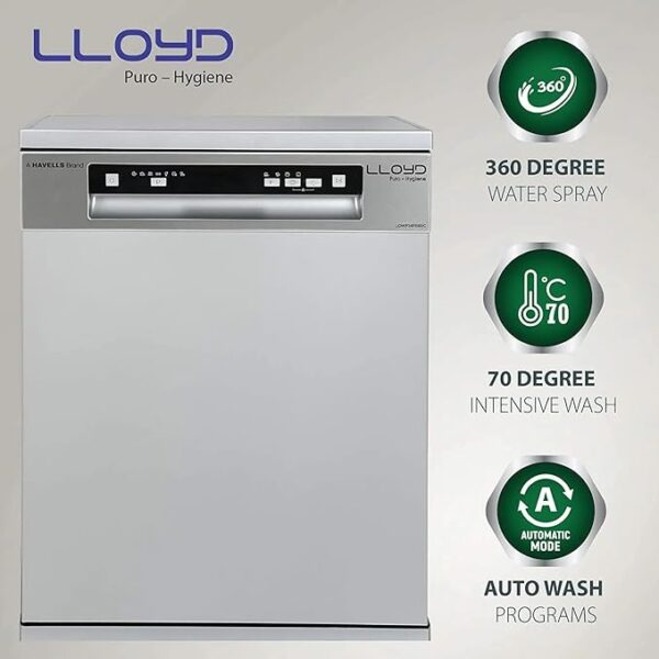 Havells-Lloyd Puro Hygiene (LDWF14PSB1IC, 14 Place Settings, 99% Germs Free with Sparkle Clean Technology, Auto Clean,Infinity Drawer, Super Silent, Silver) - Image 3