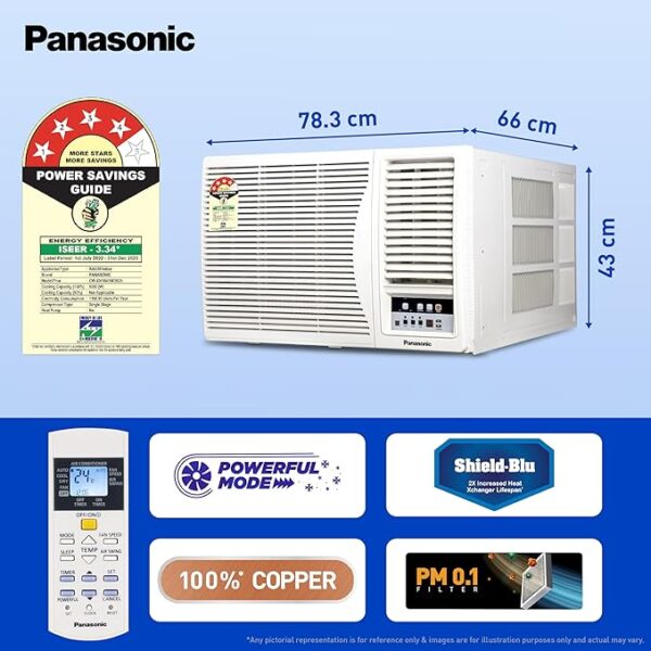 Panasonic 1.5 Ton 4 Star Fixed Speed Window AC (Powerful Mode, Copper Condenser, PM 0.1 Filter, CW-XN184BM, White) - Image 3