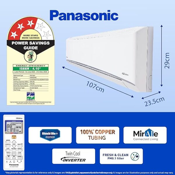 Panasonic 2 Ton 3 Star Hot and Cold Wi-Fi Inverter Smart Split AC (Copper Condenser, 7 in 1 Convertible with True AI Mode, PM 0.1 Air Purification Filter, CS/CU-KZ24AKYF, 2024 Model, White) - Image 4
