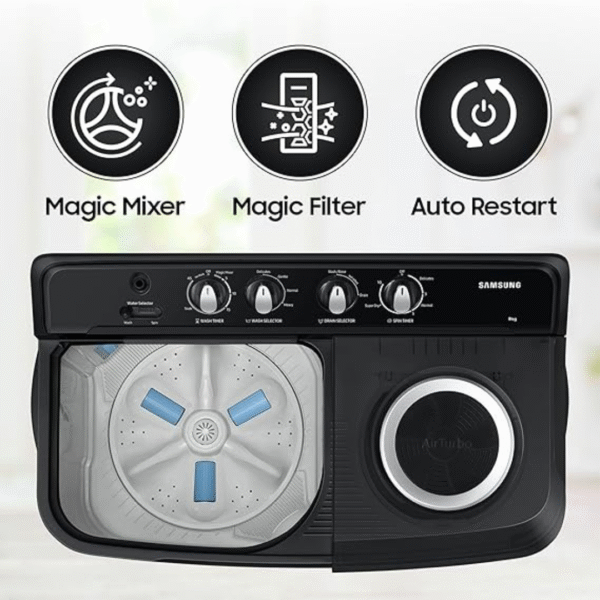 Samsung 8 kg, 5 star, Semi-Automatic Top Load Washing Machine (WT80C4200GG/TL, Air Turbo Drying, Light Gray,) - Image 4