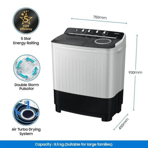 Samsung 9 kg, 5 star, Semi-Automatic Top Load Washing Machine (WT90C4260GG/TL, Air Turbo Drying, Light Gray, 2023 Model) - Image 4
