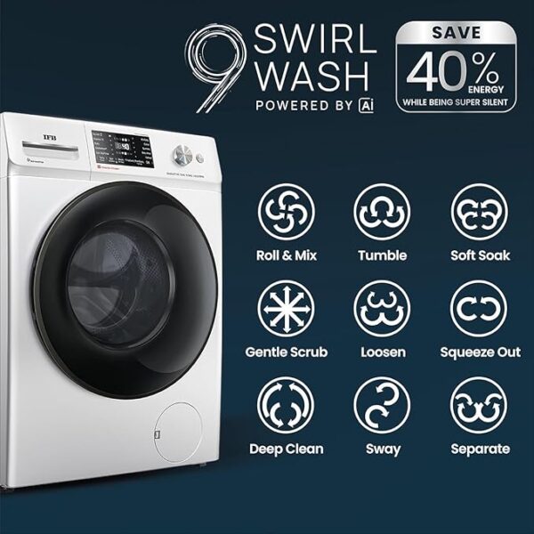 IFB 8 Kg 5 Star Front Load Washing Machine 2X Power Steam (SENATOR SXN 8014K, 1400 RPM, 2024 Model, Rich Silver, Touch Control + Knob In-built Heater, 4 years Comprehensive Warranty) - Image 6