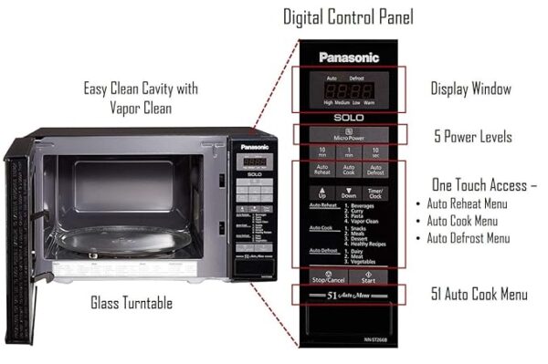Panasonic 20L Solo Microwave Oven (NN-ST266BFDG, Black, 51 Auto Menus) - Image 5