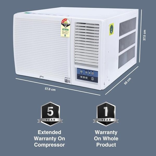 Godrej 1 Ton 3 Star, Turbo Mode Window AC (Copper, Anti-Dust Filter, Anti-Freeze Thermostat, AC 1T WFC 12UTC3 WWA Window 3S, White) - Image 2