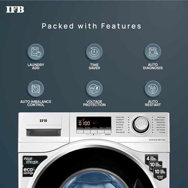 IFB 7.5 Kg 5 Star Fully-Automatic Front Loading Washing Machine (Elite Plus SXR, Silver, Cradle wash, 3D Wash technology) - Image 4